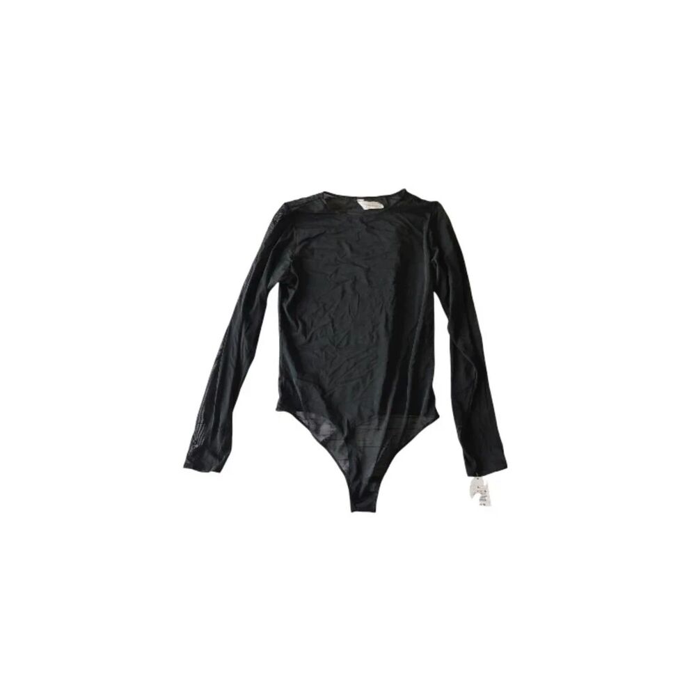 Auden Black Mesh Long Sleeve Bodysuit Nwt